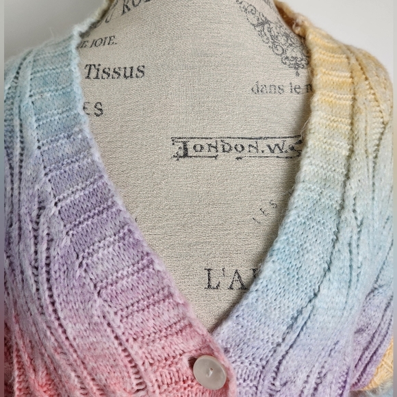 Ombre Pastel Knit Cardigan Rainbow Sweater - Picture 6 of 9